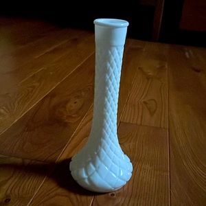 Criss cross milk glass vase